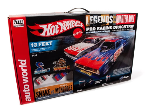Auto World 33403 HO Scale Hot Wheels Legends of the Quarter Mile Pro Drag Slot Car 13' Racing Set