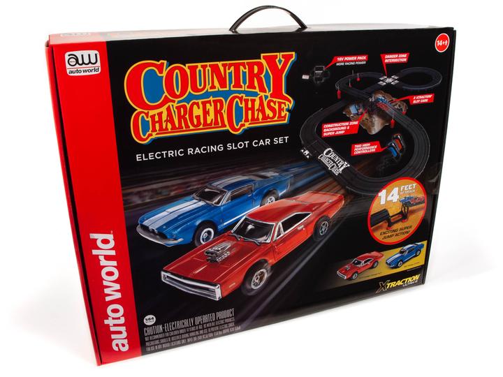 Auto World 33503 HO Scale County Charger Chase 14' Slot Car Racing Set