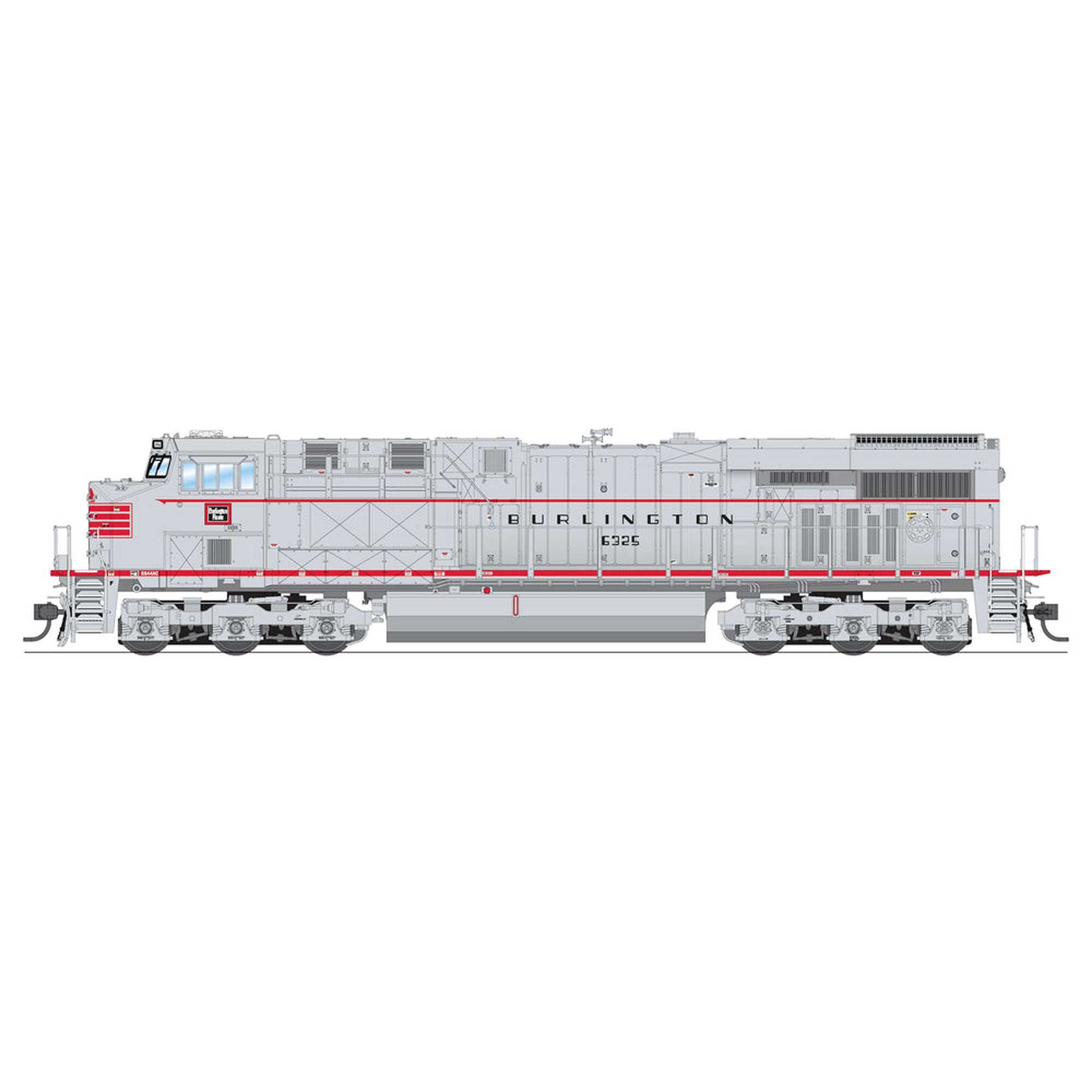 HO GE ES44AC Locomotive DCC and Sound CBQ #6325 Aluminum/Red Fantasy (BLI8545)