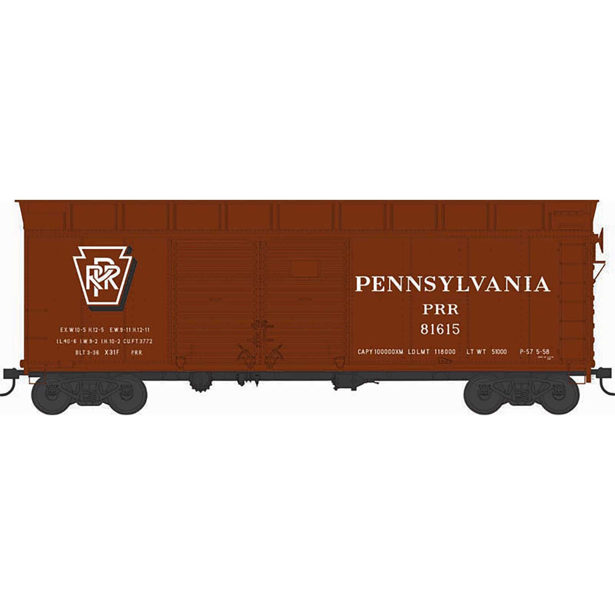 HO X31F 4-Door Turtle Roof Boxcar PRR Shadow Key (BOW43341)