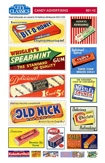 City Classics 501-12 HO Scale Candy Advertising Signs #1