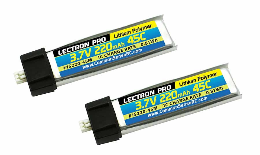 Lectron 1S220-45M Pro 3.7V 220mAh 45C Lipo Battery for Blade Mcx Mcx2 Msr Msr X Nano QX & UMX AS3Xtra (2 Pack) (1S220-45M)