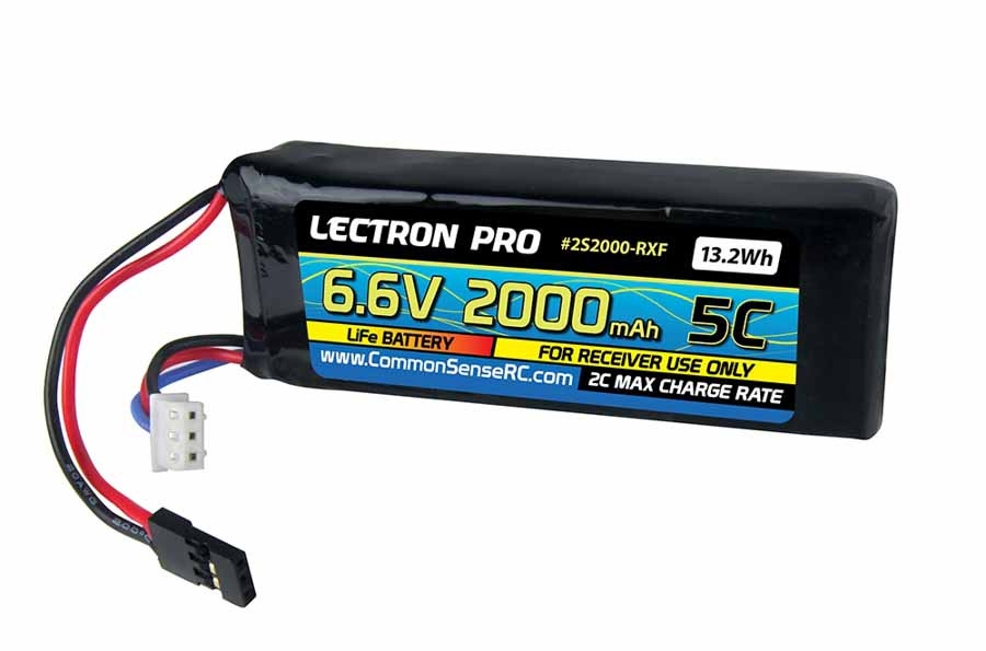 Lectron 2S2000-RXF Pro 6.6V 2000mAh 5C LiFe Receiver Flat Pack Battery with Servo Connector (2S2000-RXF)
