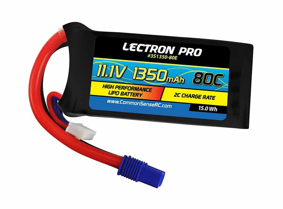 Lectron Pro 11.1V 1350mAh 80C Lipo Battery with EC3 Connector for FPV Racers 3S1350-80E (3S1350-80E)