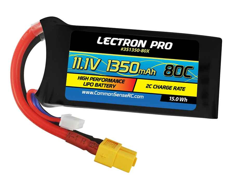 Lectron 3S1350-80X Pro 11.1V 1350mAh 80C Lipo Battery with XT60 Connector for FPV Racers (3S1350-80X)