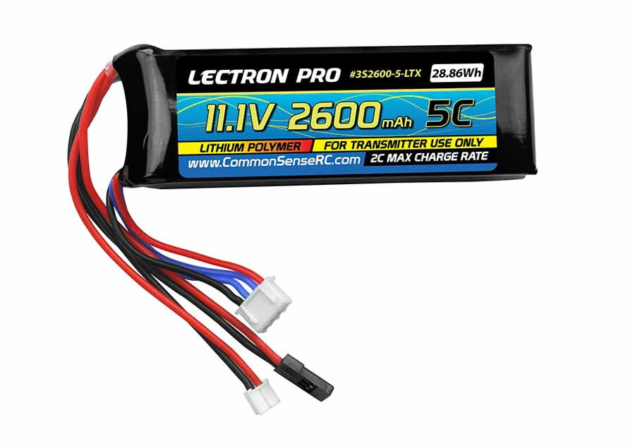 Lectron Pro Transmitter Battery Pack - 11.1V 2600mah for TX-Futaba, Hi-Tec, Airtronics, JR, & Spektrum DX7 3S2600-5-LTX (3S2600-5-LTX)