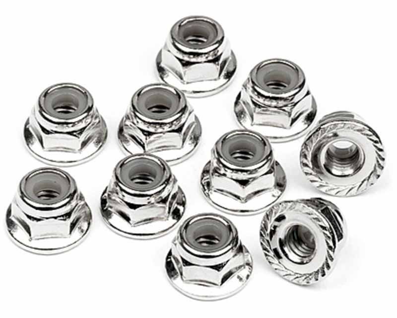 HPI 103729 Serrated Flange Lock Nut M4 (Silver) Blitz (10 Pcs) (103729)