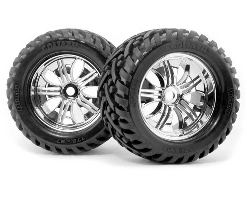 Discontinued - HPI 4728 Mounted Goliath Tire Tremor Wheel Chrome Savage X/X 4.6 (2 Pcs) (4728)