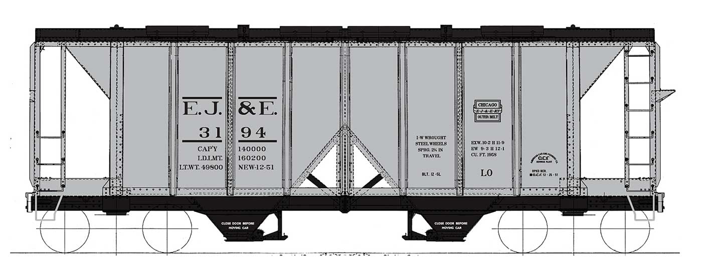 InterMountain 48664 HO Scale 1958 Cu. Ft. Covered Hopper Elgin, Joliet & Eastern EJ&E