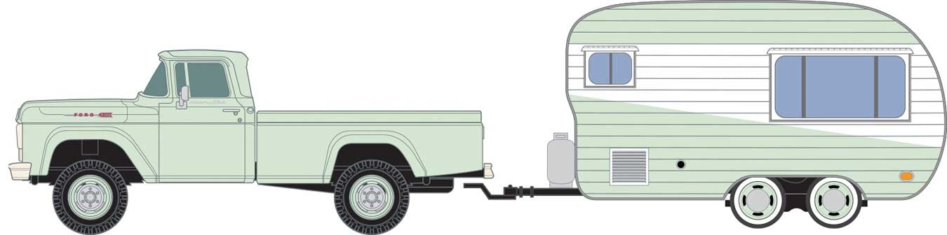 Classic Metal Works 40016 HO Scale 1960 Ford Pickup with 1950's Camper Adriatic Green & White