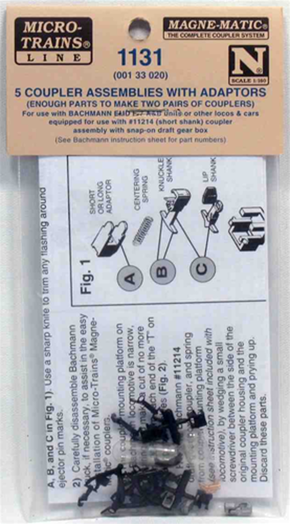 Micro-Trains 1131 (001 33 0230) Short Shank Coupler Assemblies with Adapters