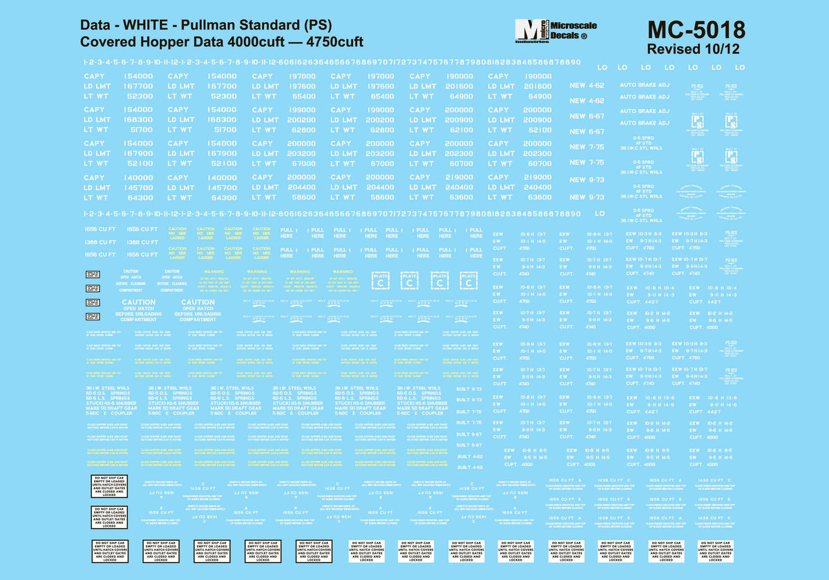 Microscale 5018 HO Scale White P-S 4750 Covered Hopper Data