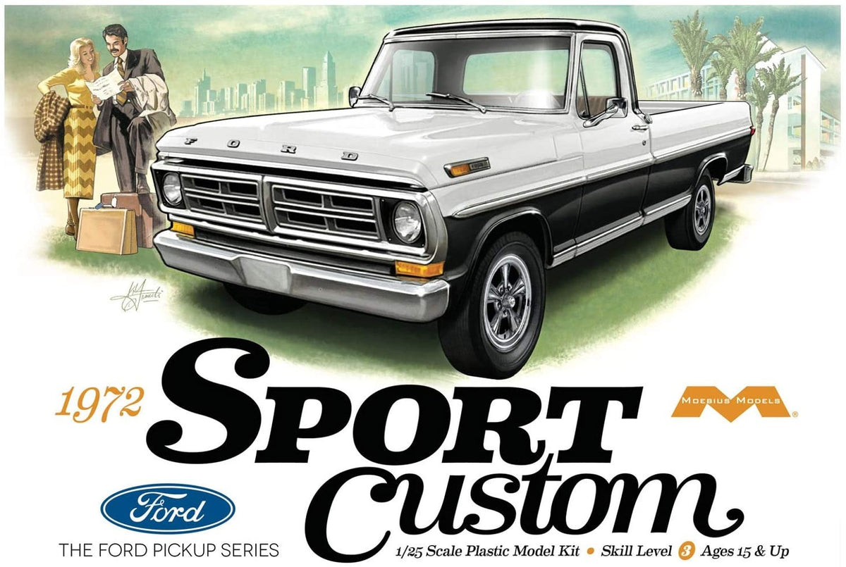 Moebius Models 1220 1972 Ford Sport Custom Pick-up Truck Skill Level 3 Model Kit