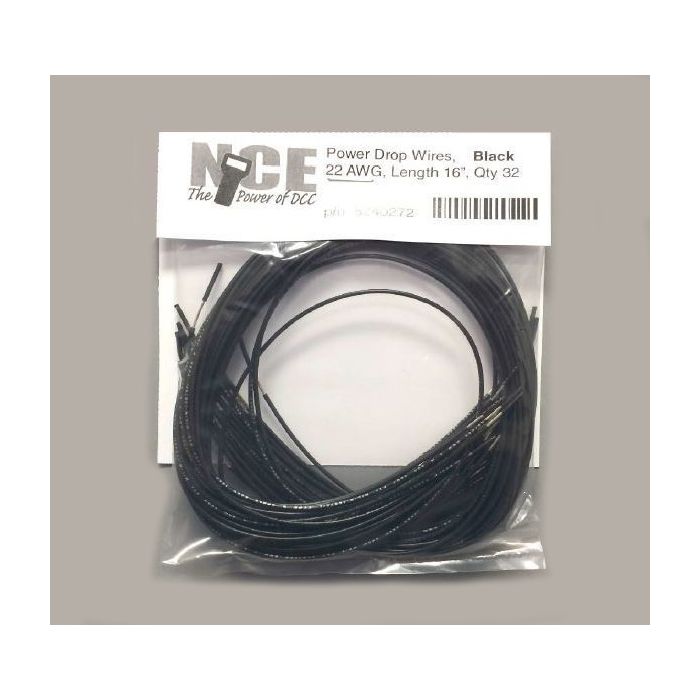 NCE 5240272 PDWB32 Black 16" 22AWG Feeder/Power Drop for DCC Power Bus Layout Wiring