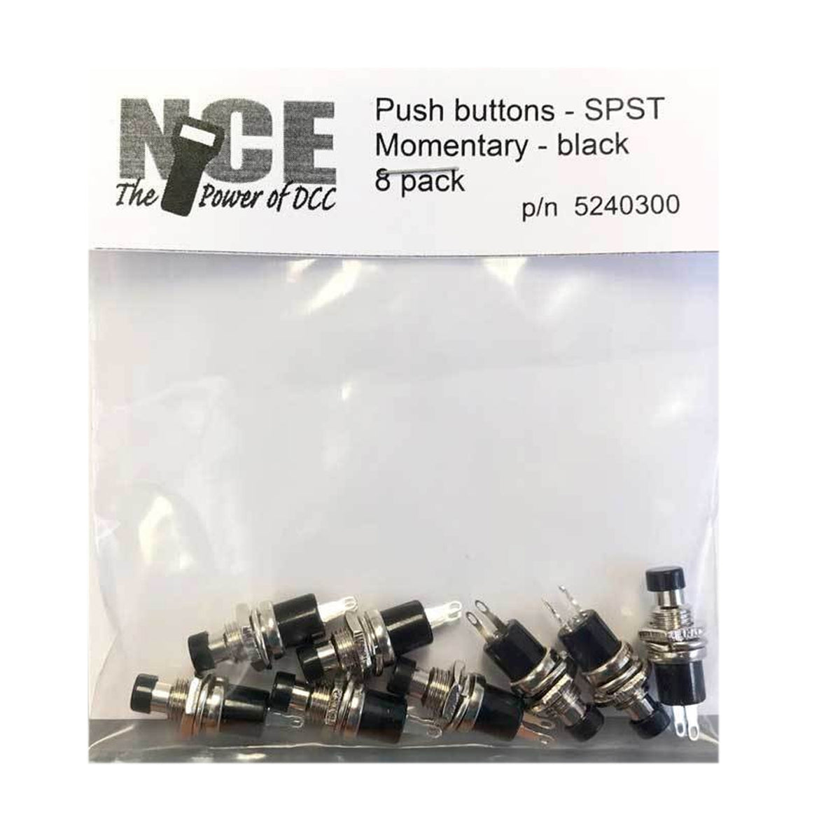 NCE 5240300 BTN8 Black Momentary SPST Normally Open Pushbutton Switch