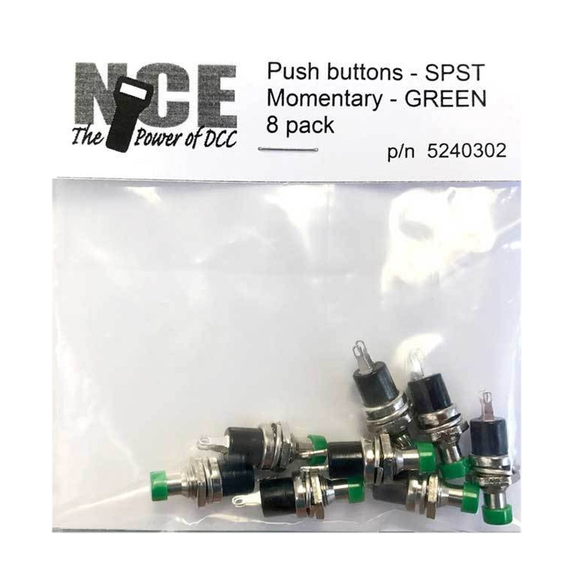 NCE 5240302 BTN8 Green Momentary SPST Normally Open Pushbutton Switch
