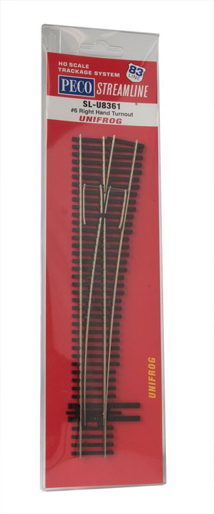 Peco Streamline SL-U8361 HO Scale Code 83 #6 Unifrog Right Hand Turnout