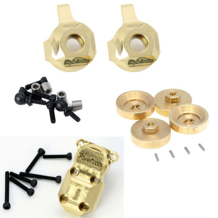 Powerhobby SCX2418 Brass Hex Hubs (4), Front Knuckles (2) and Differential Cover (1) for SCX24