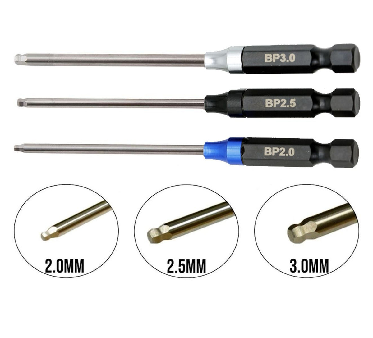 Powerhobby T011 Ball End Metric Hex Driver Tip for 1/4"
