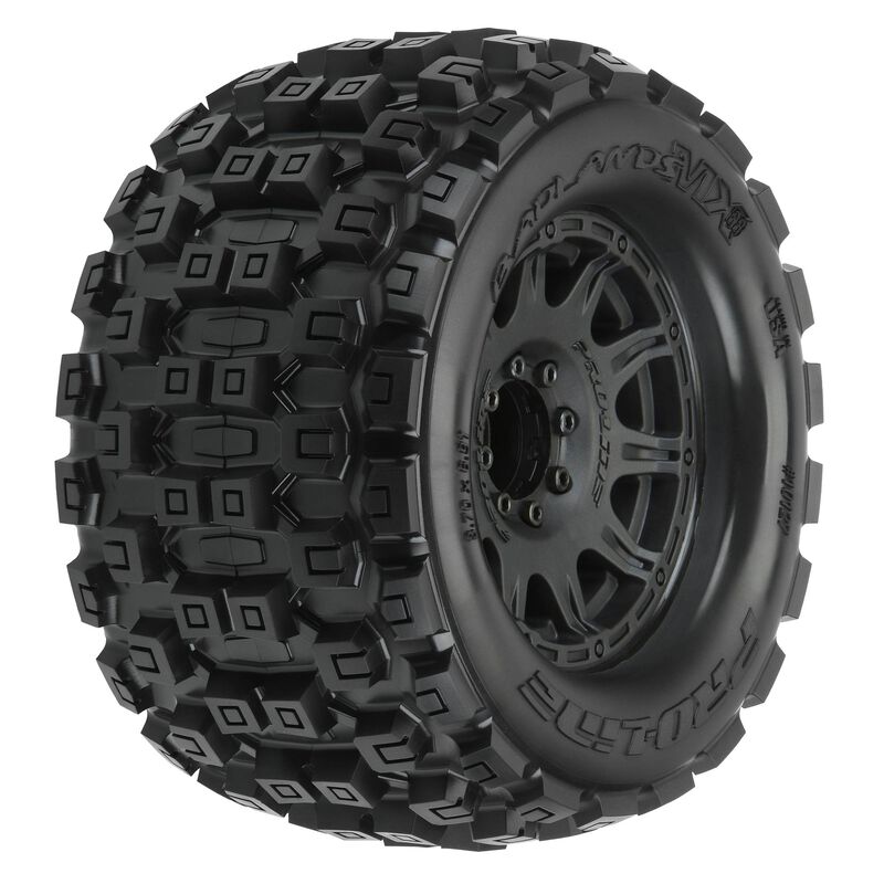 Pro-Line 10127-10 Badlands MX38 HP Tires Mounted on Black Raid 3.8 17mm Hex Wheels