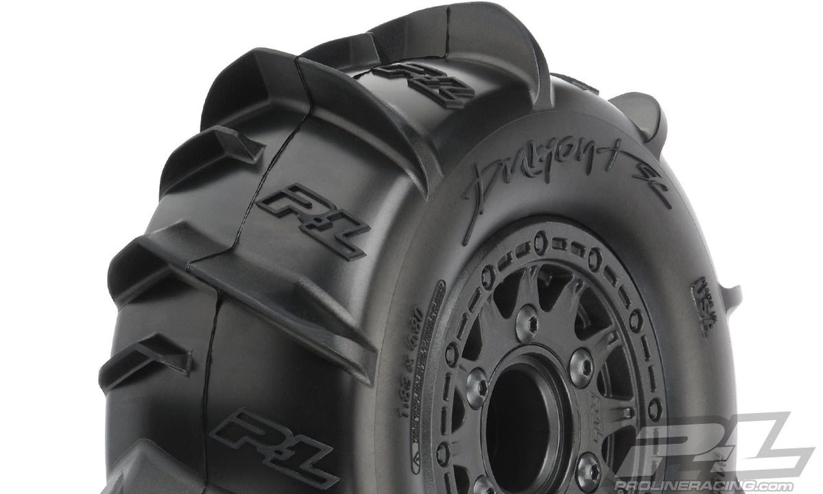 Pro-Line 10185-10 Dumont SC 2.2 / 3.0 Paddle Tires Mounted on Black Raid Wheels