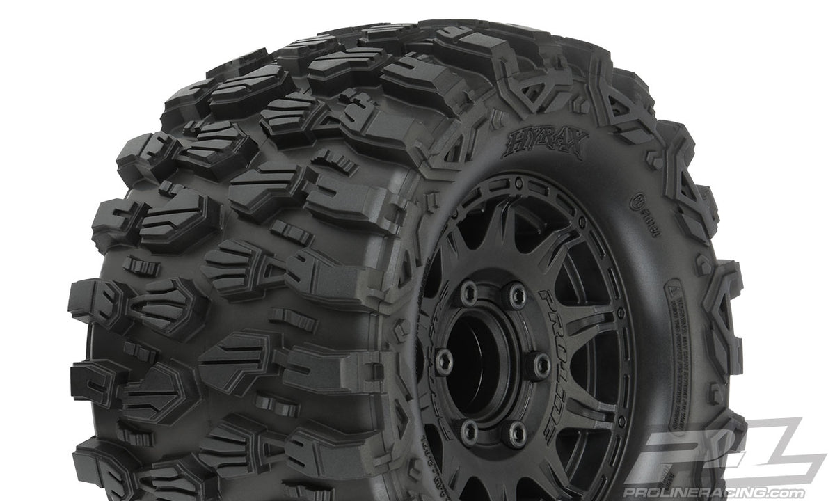 Pro-Line 10190-10 Hyrax 2.8 Tires Mounted on Raid Black Removable Hex Wheels