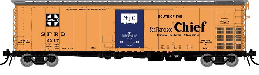 Rapido Trains 156009A HO Scale RR-61 Reefer Santa Fe San Francisco Chief SFRD # Varies