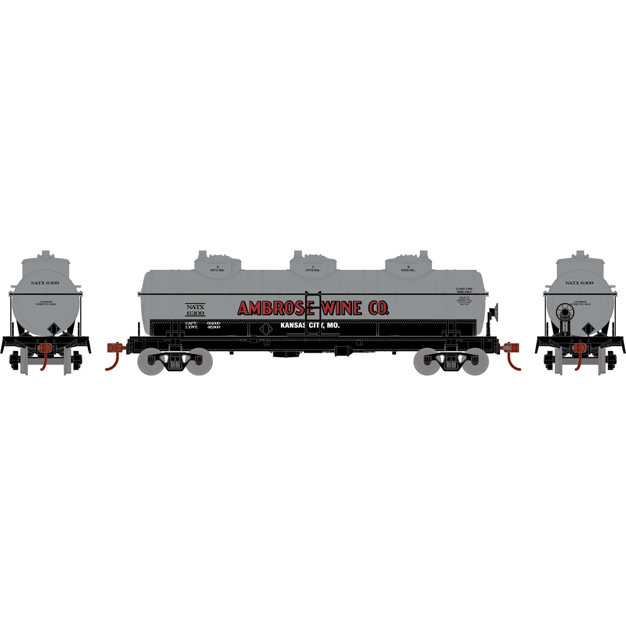 HO 3-Dome Tank NATX #6309 Plastic Model Car (RND3188)