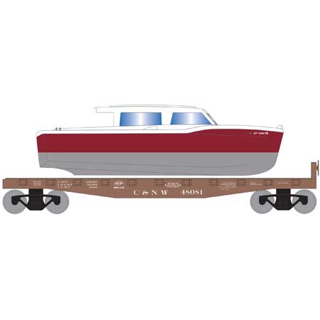 Roundhouse 1028 HO Scale 40' Flatcar with Red Boat C&NW 48081