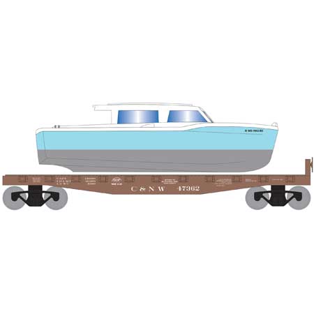 Roundhouse 1029 HO Scale 40' Flatcar with Blue Boat C&NW 47362