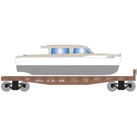Roundhouse 1030 HO Scale 40' Flatcar with White Boat SP&S 32036