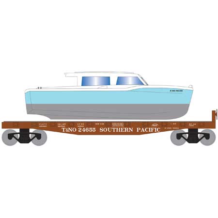 Roundhouse 1039 HO Scale 40' Flatcar with Blue Boat T&NO SP 24655