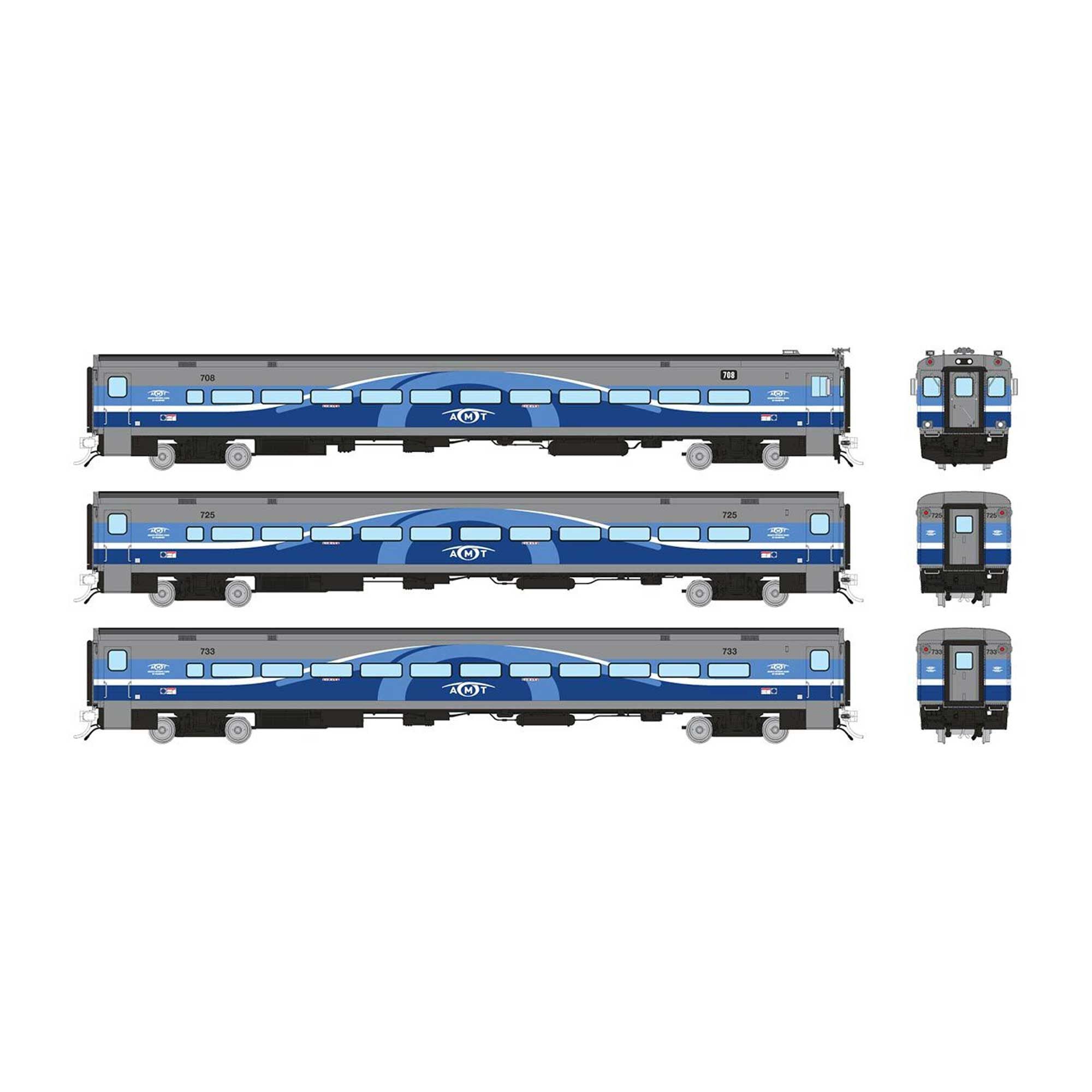 HO Comet Car AMT Late Model Set #2 with Cab 708 and Coaches 725, 733 (RPI128523)
