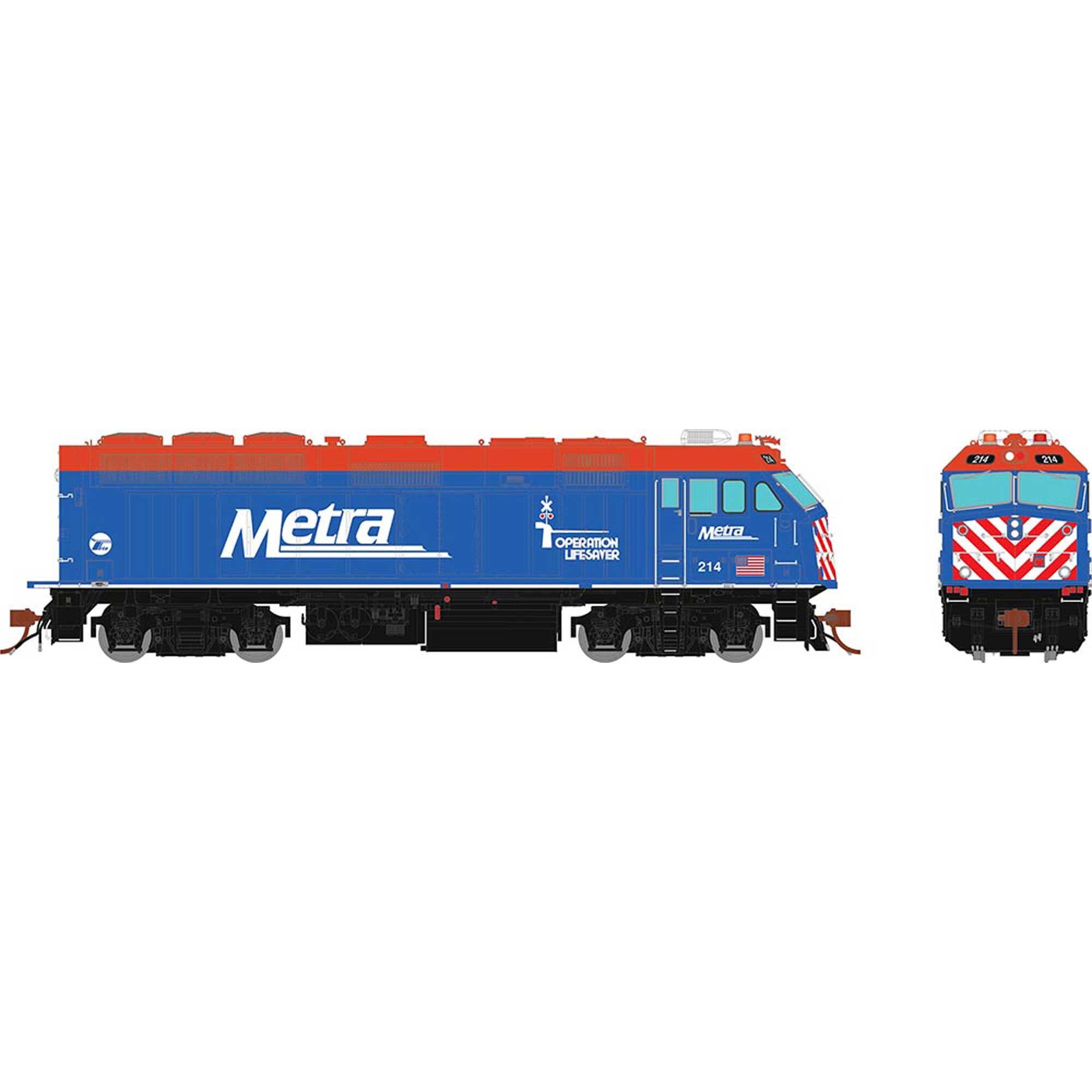 HO F40PHM-2 Locomotive DC Silent Metra Blue/OL #214 (RPI83205)