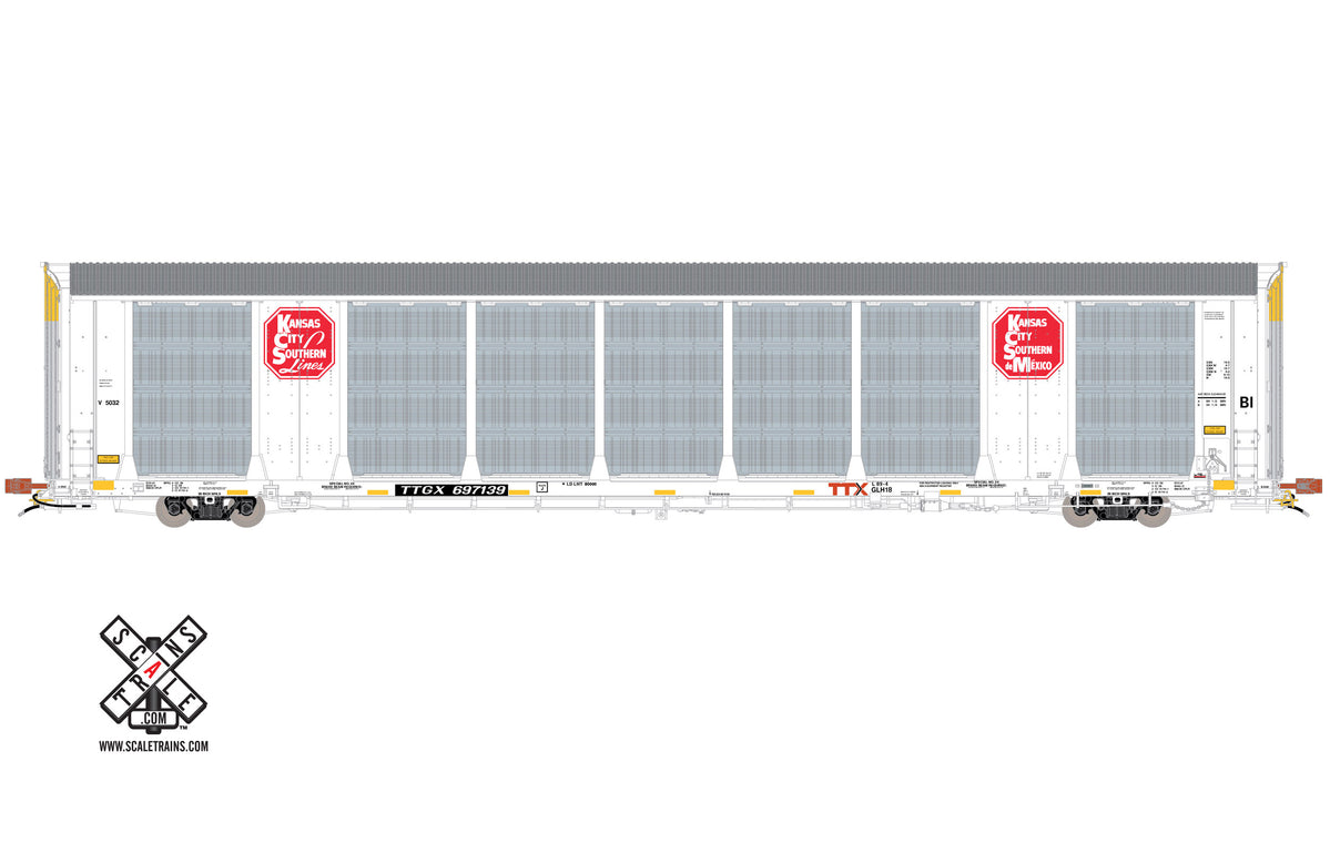 ScaleTrains Rivet 32766 HO Scale Gunderson Multi-Max Autorack Kansas City Southern KCS/TTGX 697139
