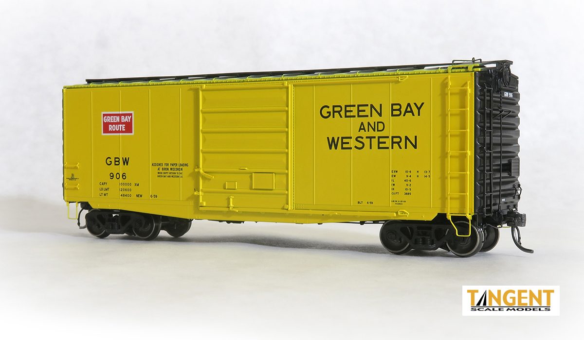 Tangent Scale Models 26012-01 HO Scale 40' PS-1 9' Door Boxcar Green Bay & Western GBW 906