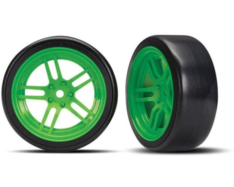 Traxxas 8376G Pre-Mounted Split-Spoke Green Drift Tires Wheels 4-Tec 2.0 Ford GT (8376G)