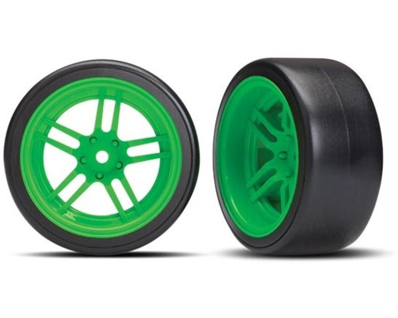 Traxxas 8377G Pre-Mounted Green Split-Spoke Drift Wheels & Tires 4-Tec 2.0 Ford GT (8377G)