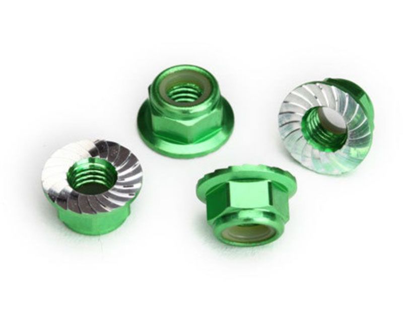 Traxxas 8447G Nuts - 5mm Flanged Nylon Locking (Aluminum - Green-A (8447G)