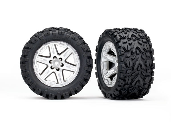 Traxxas 6774R Talon Extreme Tires on Satin Chrome RXT 2.8 Wheels Rustler 2WD Rears