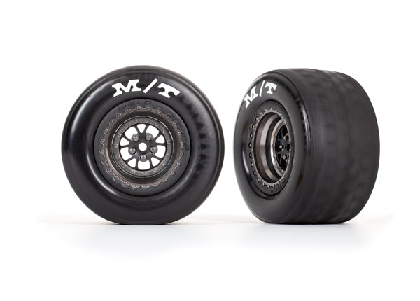 Traxxas 9475A Rear Satin Black Chrome Weld Wheels and MT Tires for Drag Slash