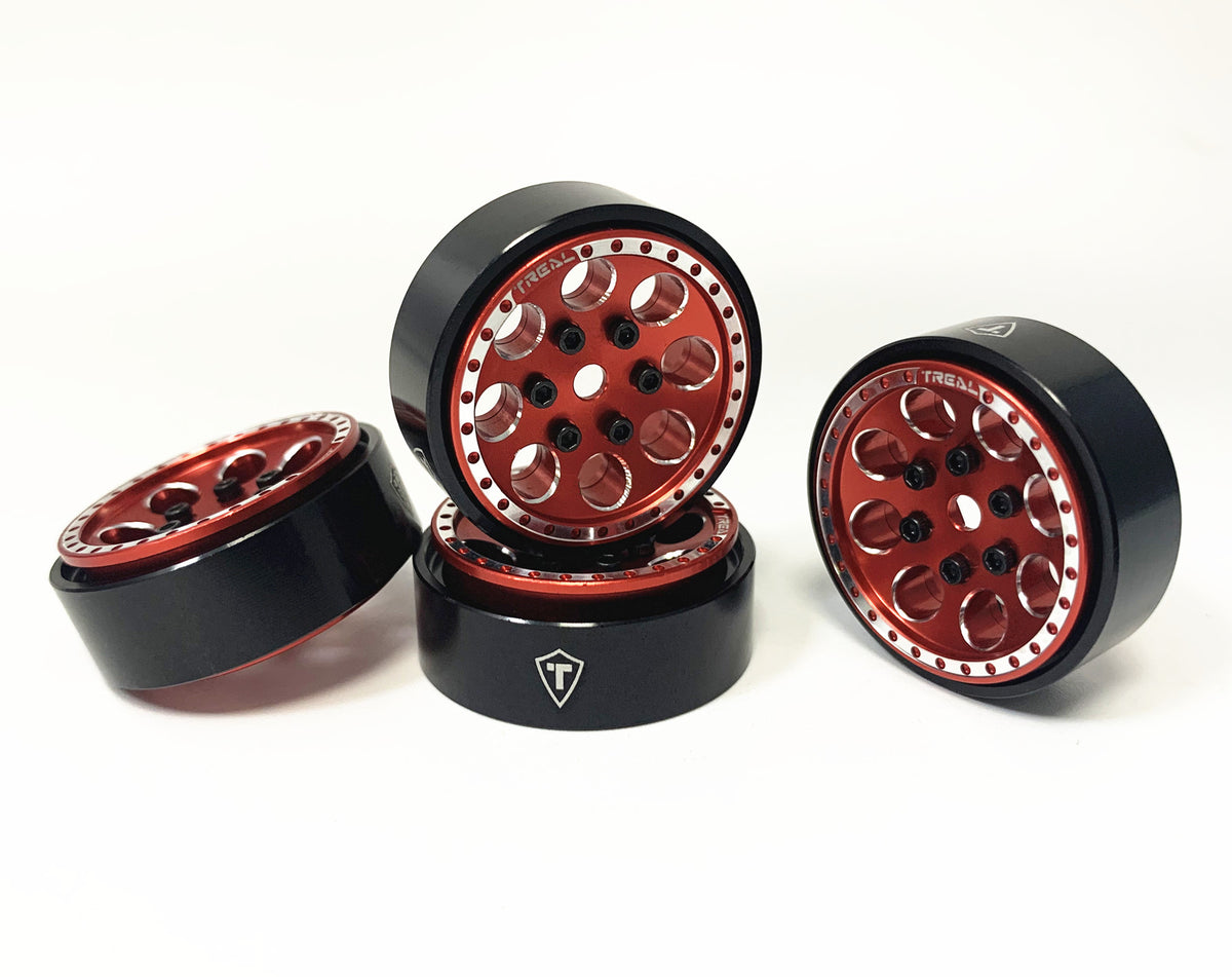 Treal Hobby (X002P92JZJ) Red Aluminum 1.0" Beadlock Wheels for SCX24 and 1/24 Crawlers
