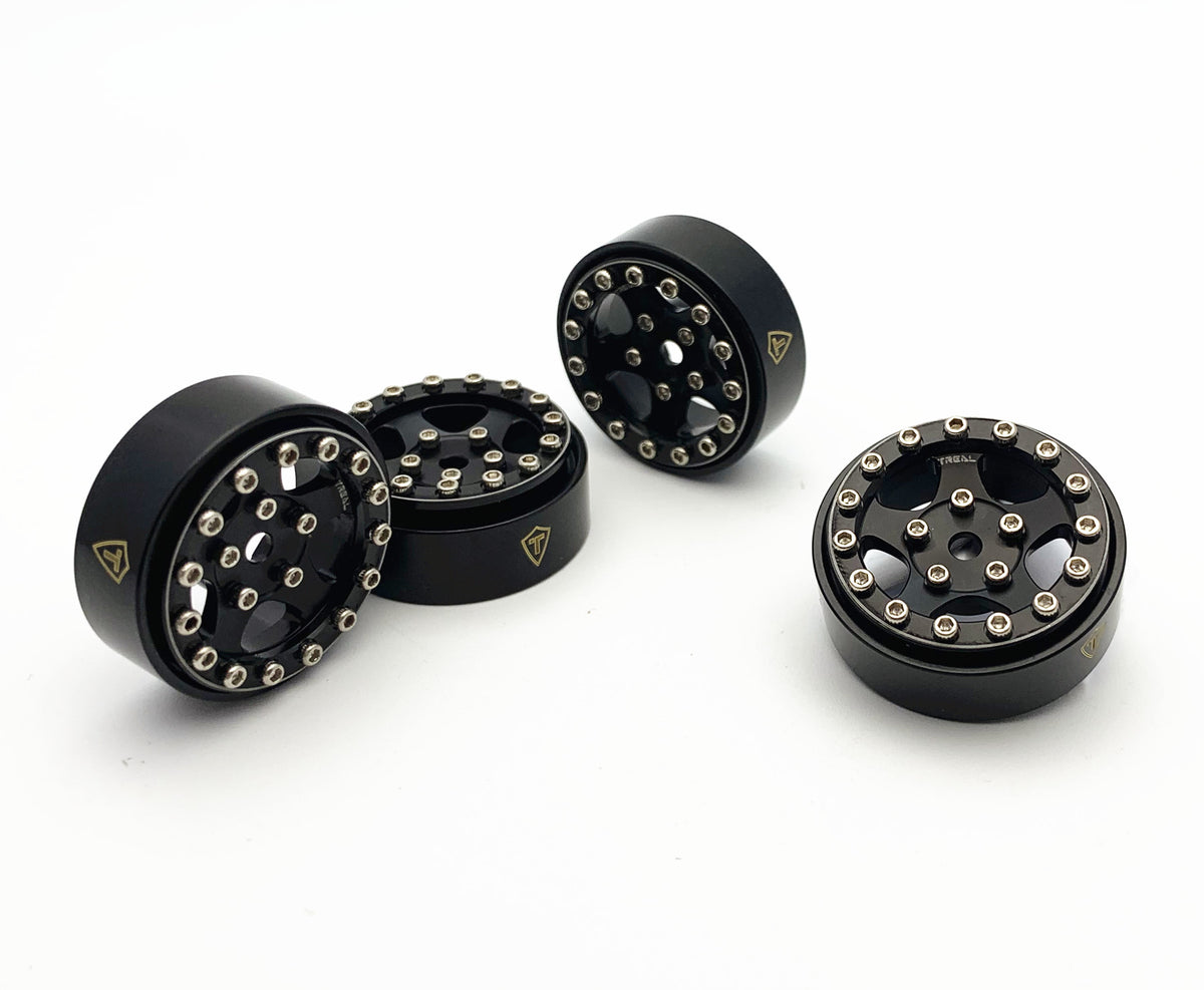 Treal Hobby (X002R9POQ3) Black 1.0" Beadlock Wheels with Black Rings (22g Brass) for SCX24
