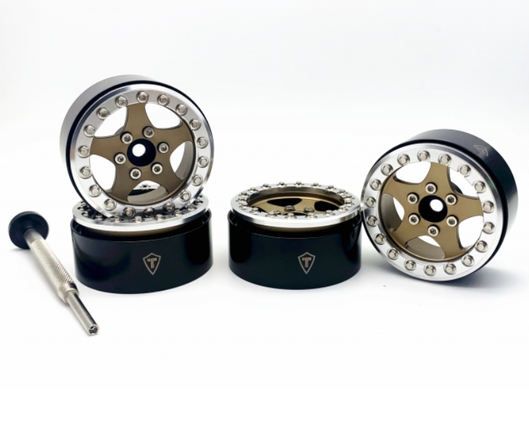Treal Hobby (X002VQSNFB) 1.9" Silver and Bronze Beadlock Wheels Type E 5 Spoke