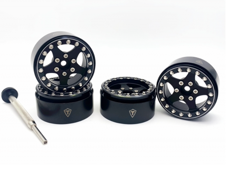 Treal Hobby (X002VQYUYT) 1.9" Black and Black Beadlock Wheels Type E 5 Spoke