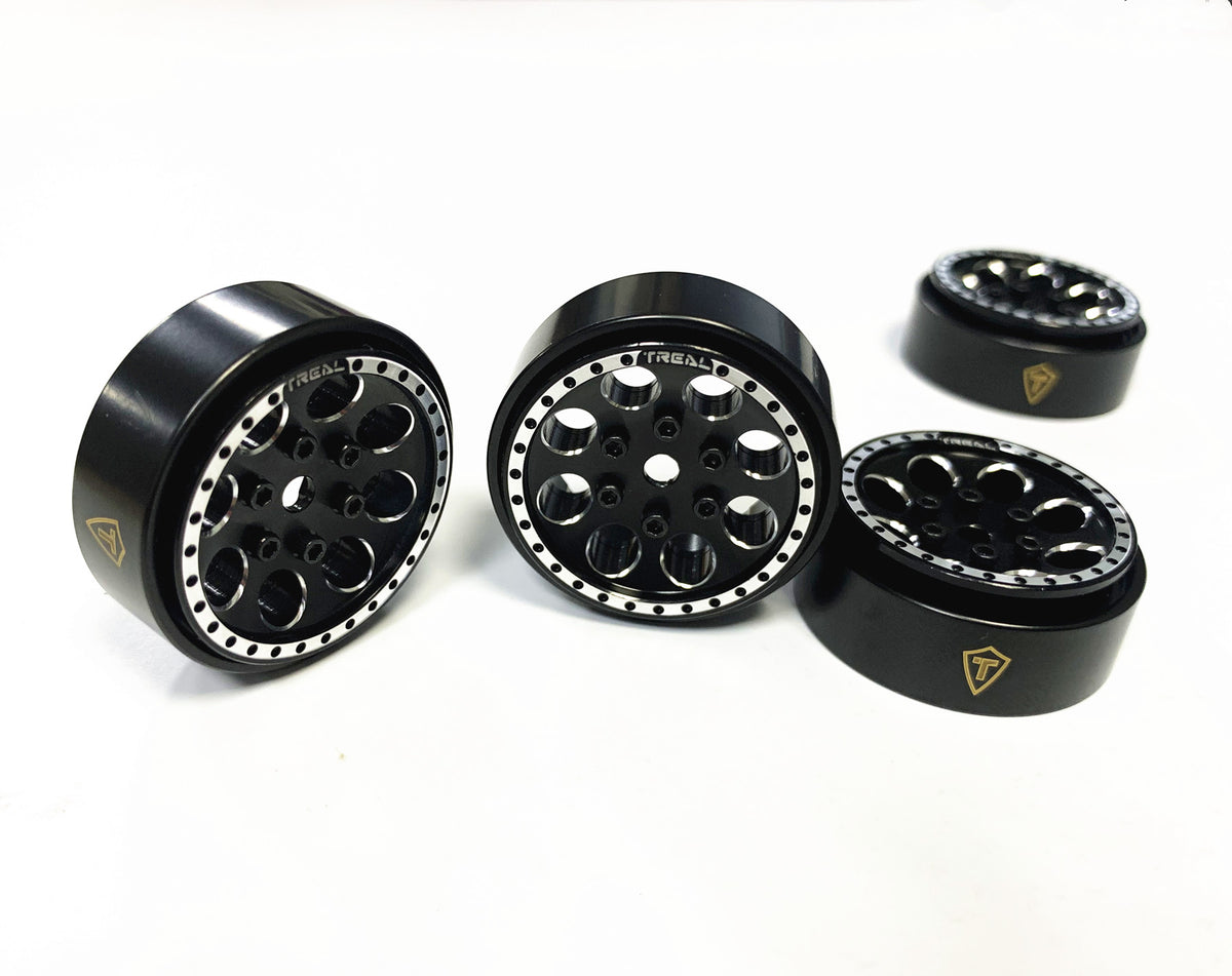 Treal Hobby (X022P92OBN) Black 1.0" Beadlock Wheels Brass Rings (22g) SCX24 and 1/24 Crawlers