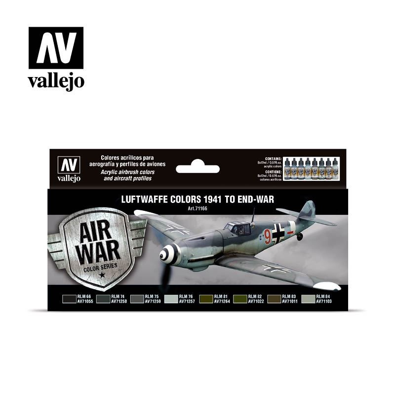 Vallejo 71.166 Model Air Acrylic Airbrush Paint Luftwaffe 1941-45 Colors Set 8